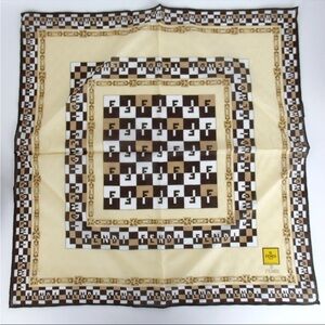 Fendi Beige and Brown Geometric Scarf cotton